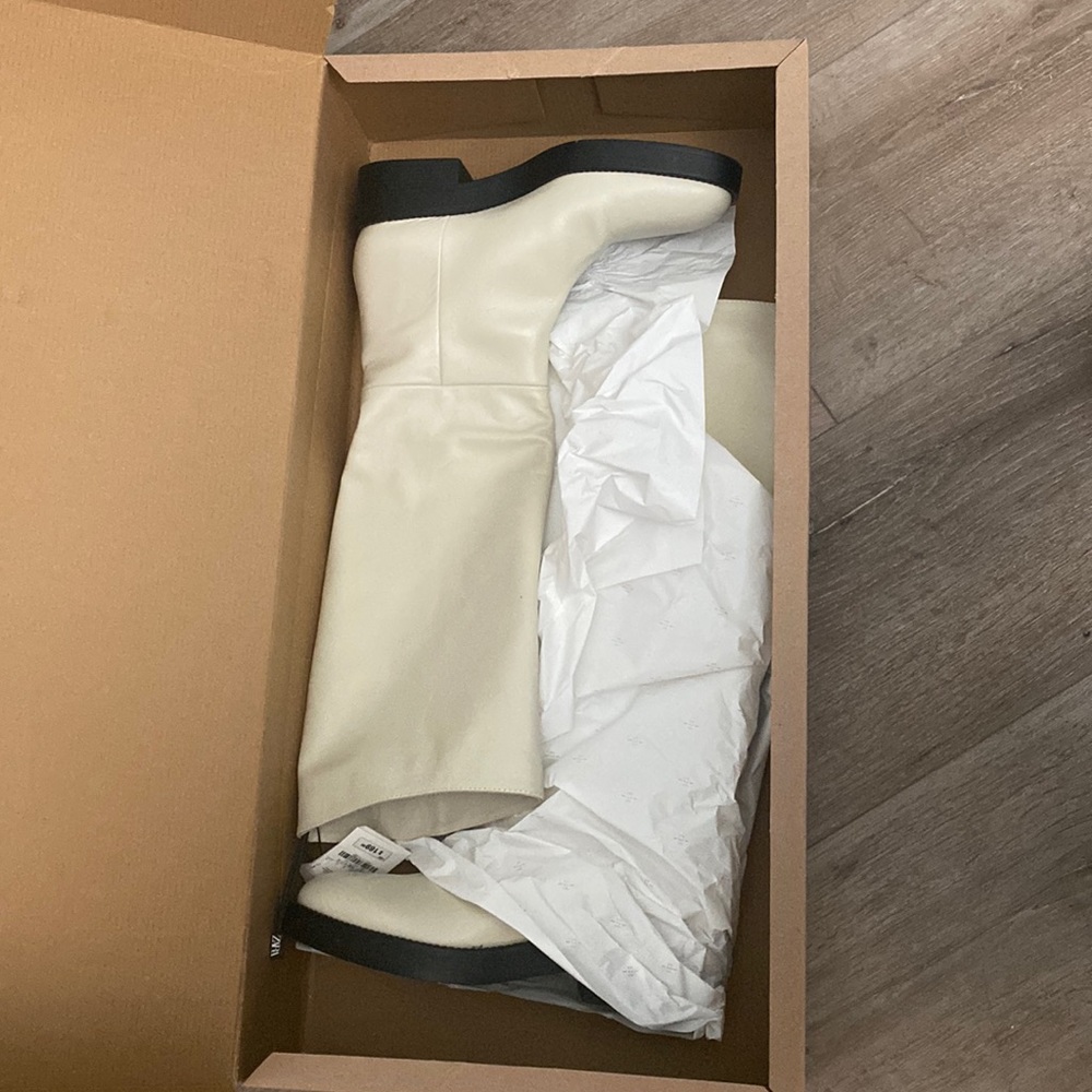 Zara white knee high boots